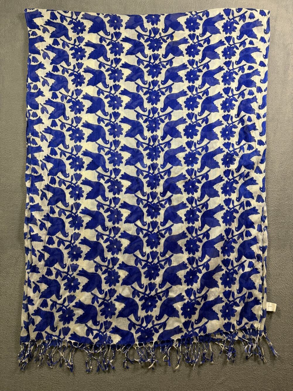 Old Navy Scarf Womens One Size Blue White Floral Bird Print Fringed Lightweight